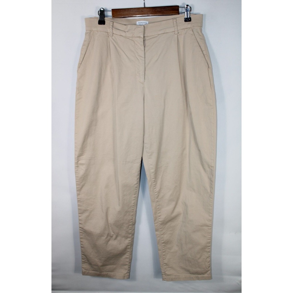 Sunspel Men's Medium Khaki‎ Wide Leg Pleated Pants